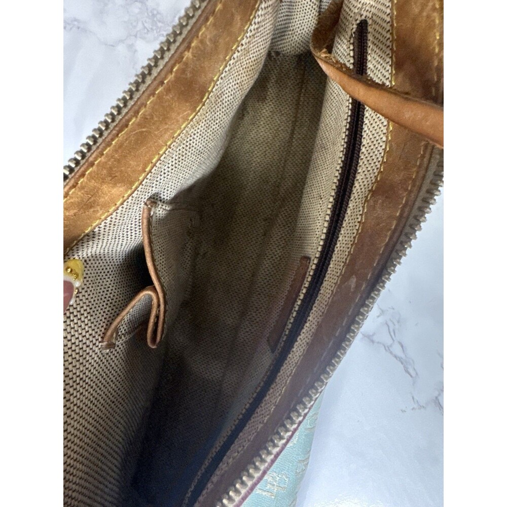 Dooney & Bourke Blue/Tan Logo Shoulder Bag Zip Top Silver Hardware Lined Charm - Picture 5 of 7